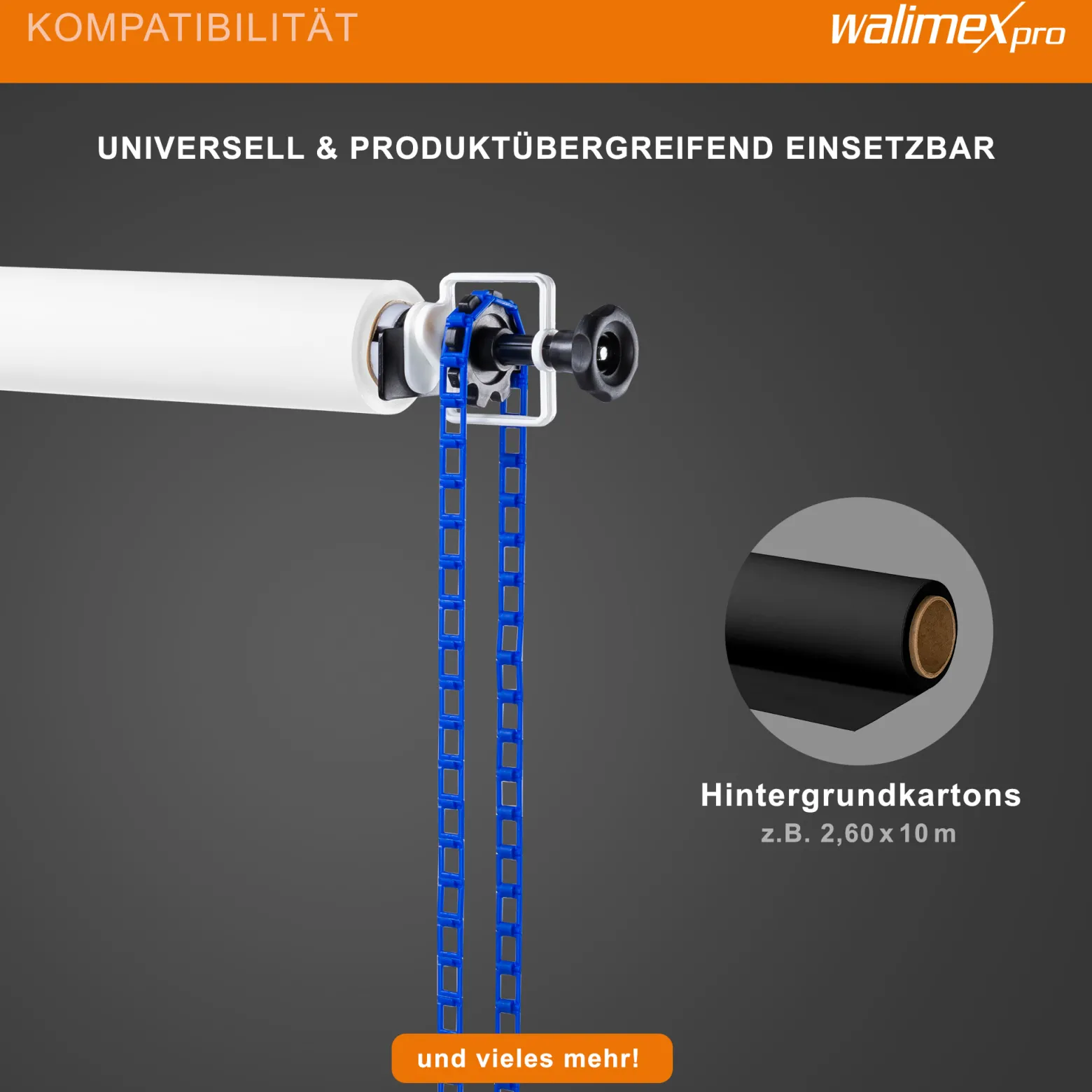 Walimex 3-fach Hintergrund Wandmontageset Schwarz Blau mit 2 Hintergrundhaken und Expan Set, für 3 Papierhintergründe, Wand und Deckenmontage, bis 6 kg belastbar