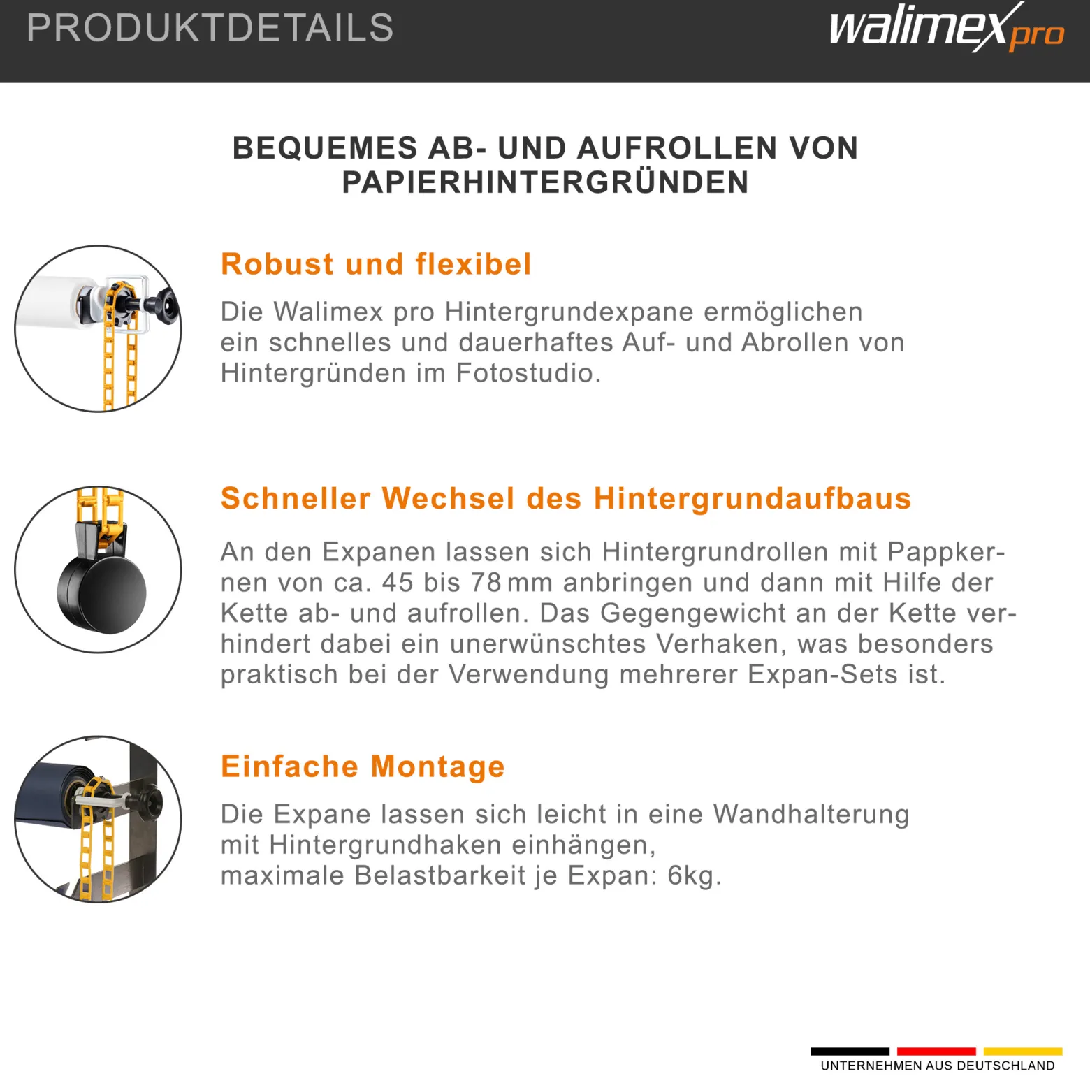 Walimex 5-fach Hintergrund Wandmontageset, 3er Set