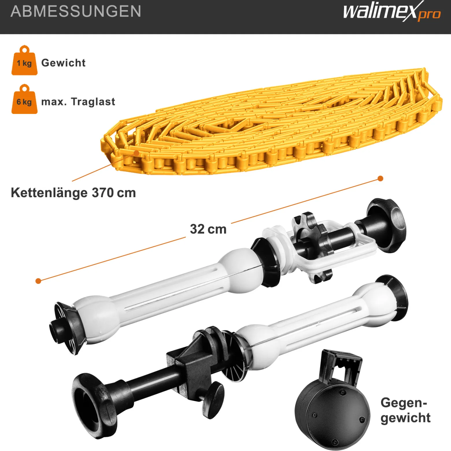 Walimex Hintergrundexpan mit Kette und Gewicht 320 x 130 x 85 mm, Farbe orange, für Pappkerne 45-78 mm, max. Traglast 6 kg
