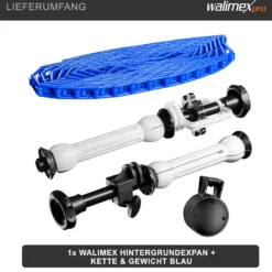 Walimex Hintergrundexpan mit Kette und Gewicht 320 x 130 x 85 mm, Farbe blau, für Pappkerne 45-78 mm, max. Traglast 6 kg