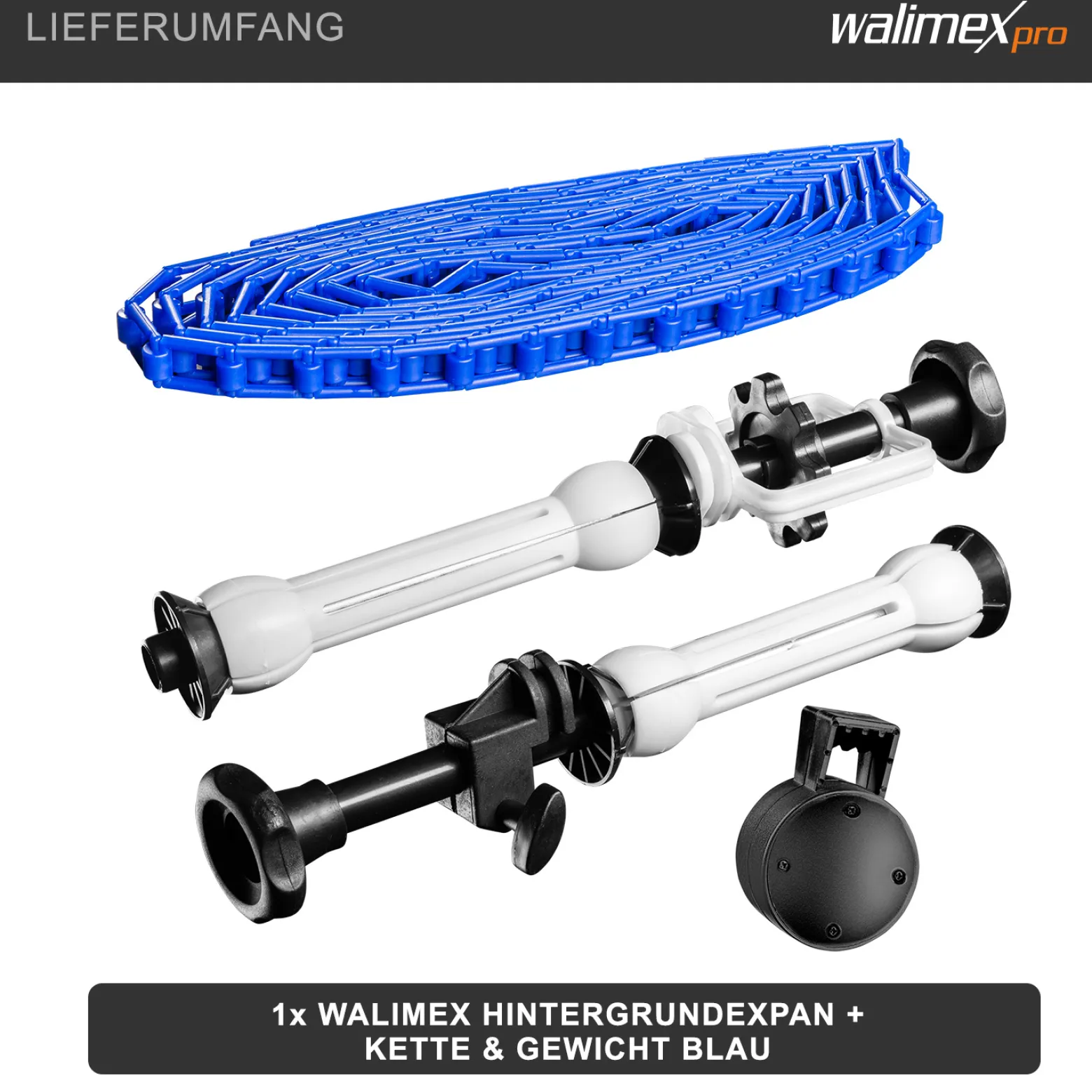 Walimex Hintergrundexpan mit Kette und Gewicht 320 x 130 x 85 mm, Farbe blau, für Pappkerne 45-78 mm, max. Traglast 6 kg