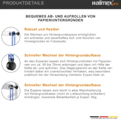 Walimex Hintergrundexpan mit Kette und Gewicht 320 x 130 x 85 mm, Farbe blau, für Pappkerne 45-78 mm, max. Traglast 6 kg