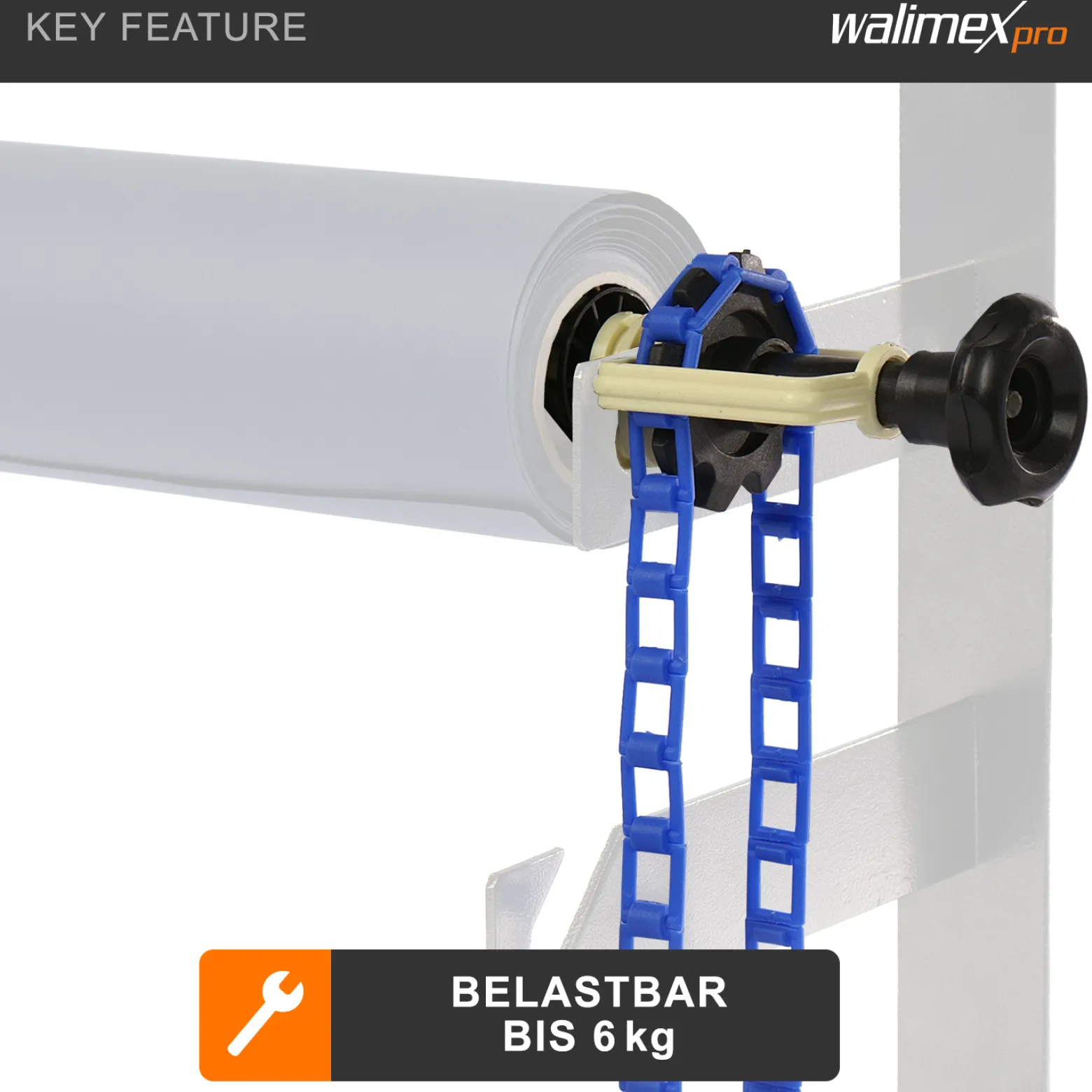 Walimex Hintergrundexpan mit Kette und Gewicht 320 x 130 x 85 mm, Farbe blau, für Pappkerne 45-78 mm, max. Traglast 6 kg