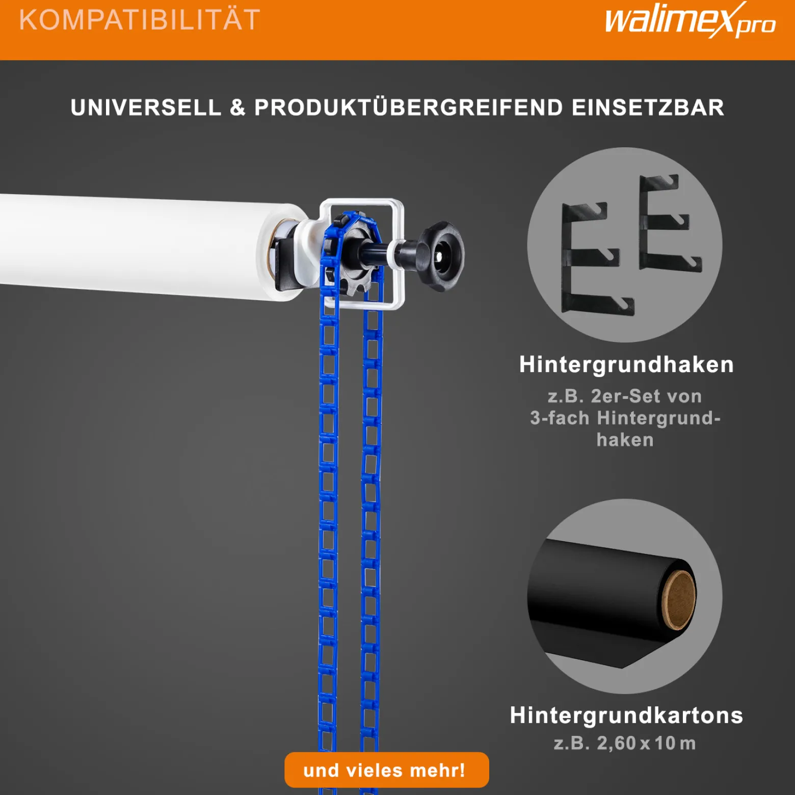 Walimex Hintergrundexpan mit Kette und Gewicht 320 x 130 x 85 mm, Farbe blau, für Pappkerne 45-78 mm, max. Traglast 6 kg