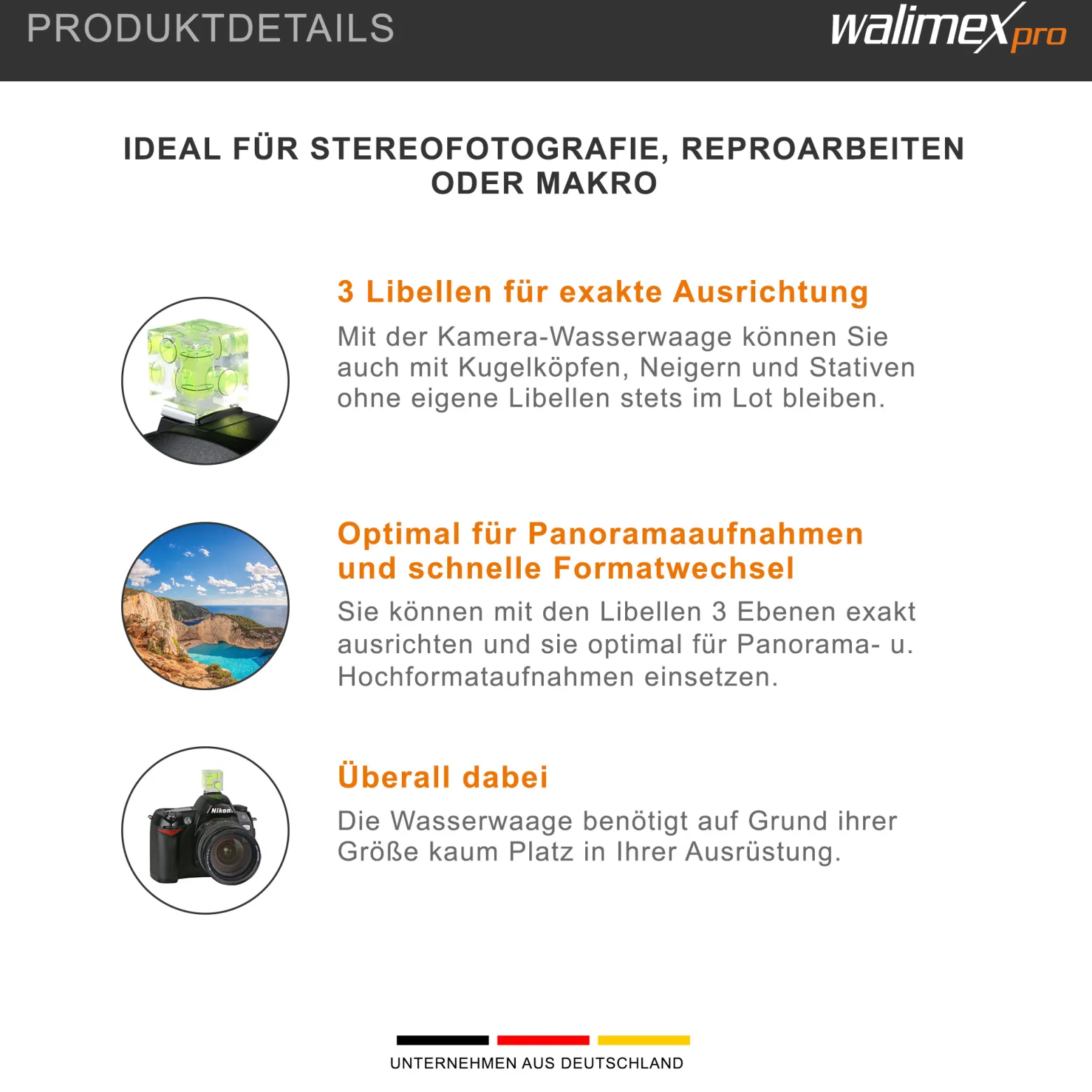 Walimex Kamera-Wasserwaage mit 3 Libellen - 25 x 25 x 29 mm - für Hoch- und Querformat - perfekte Ausrichtung mit Blitzschuh Montage - Fotografie Zubehör Outdoor Fotostudio
