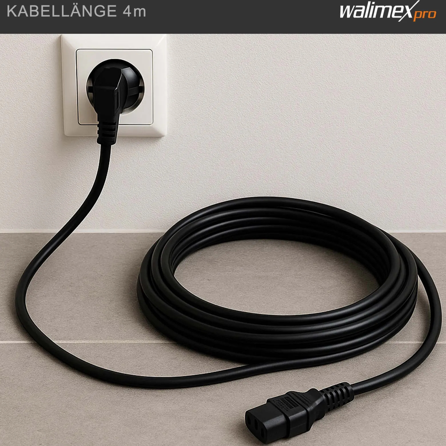 Walimex Netzkabel 4 m mit Kaltgerätestecker für Studioblitzgeräte und Kaltgeräte