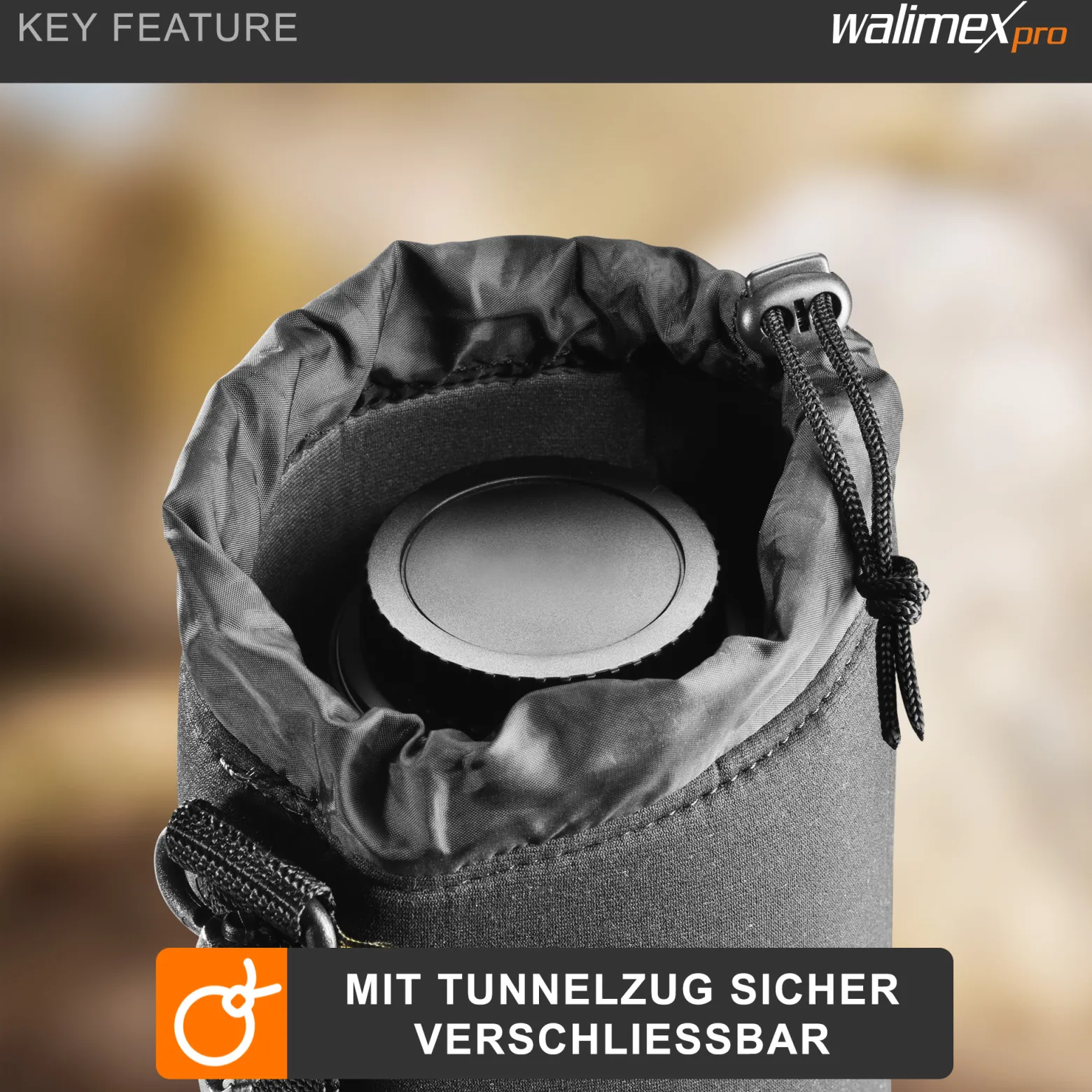 Walimex Objektivbeutel NEO 300 Modell 2011, Größe M / 10 x 10 x 15 cm, aus Neopren, wasserabweisend, mit Tunnelzug, für Kameraobjektive, Objektiv Köcher für Foto Studio Shooting