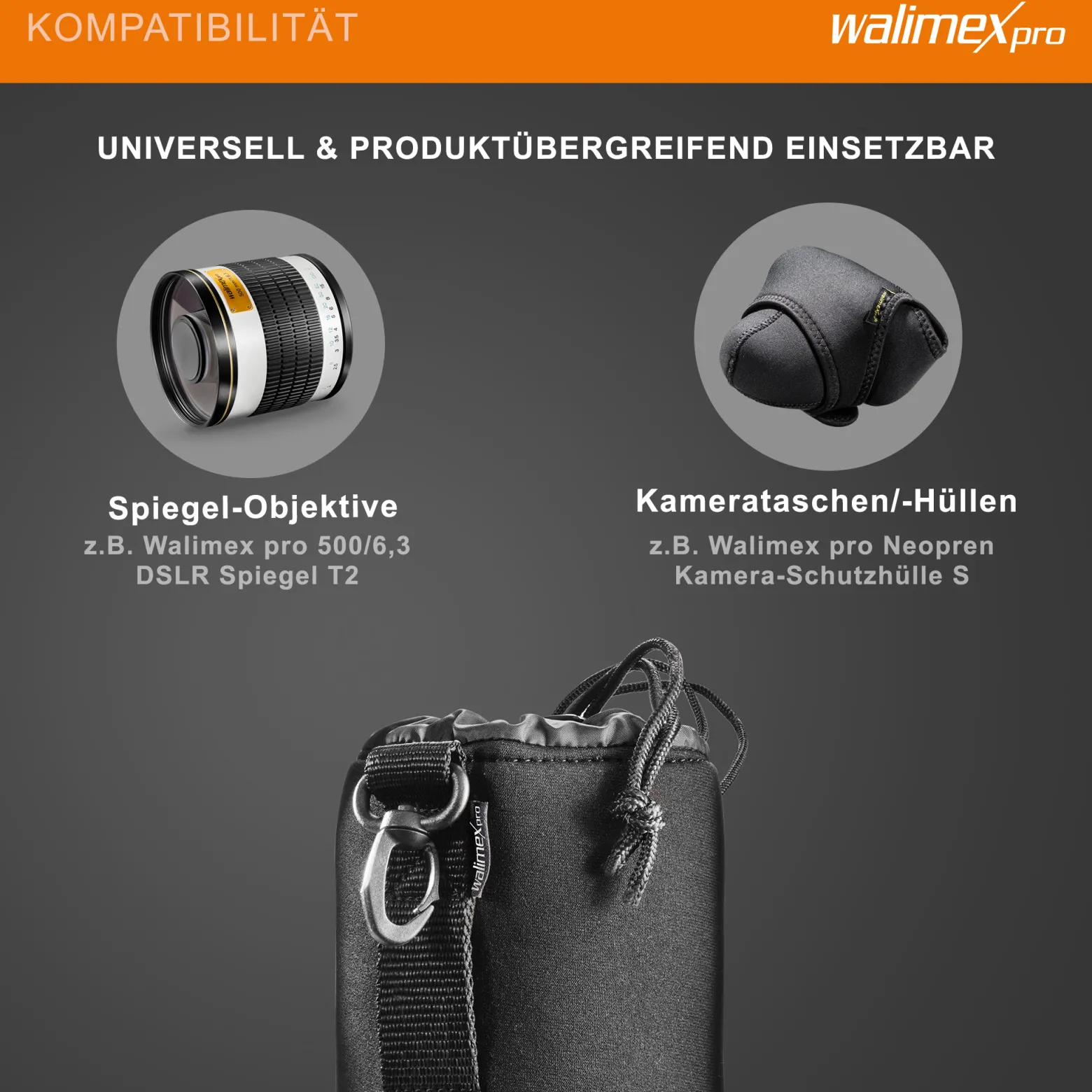 Walimex Objektivbeutel NEO 300 Modell 2011, Größe M / 10 x 10 x 15 cm, aus Neopren, wasserabweisend, mit Tunnelzug, für Kameraobjektive, Objektiv Köcher für Foto Studio Shooting