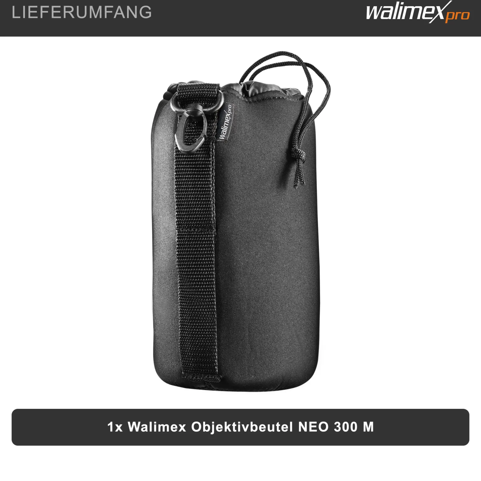 Walimex Objektivbeutel NEO 300 Modell 2011, Größe M / 10 x 10 x 15 cm, aus Neopren, wasserabweisend, mit Tunnelzug, für Kameraobjektive, Objektiv Köcher für Foto Studio Shooting