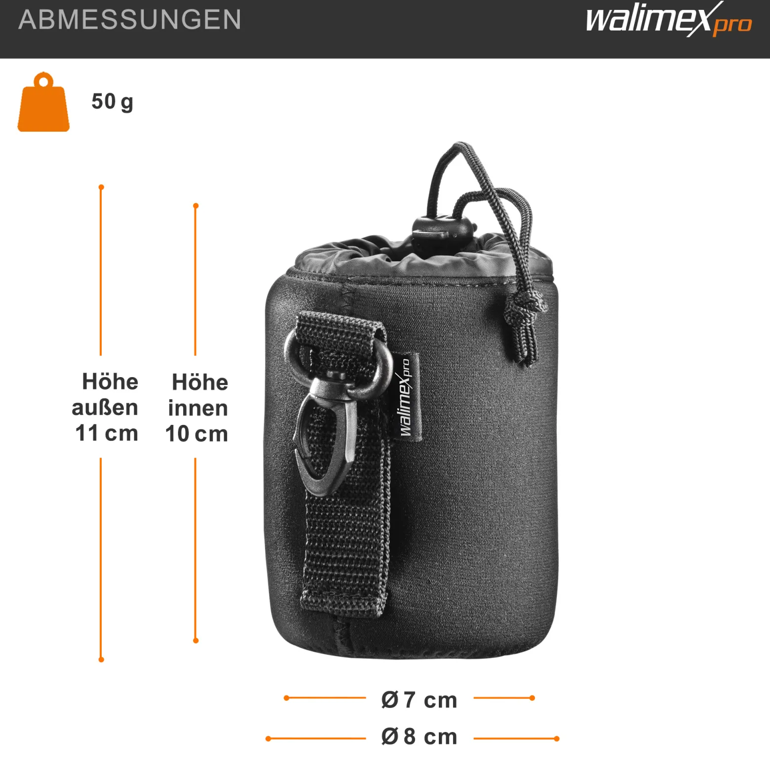 Walimex Objektivbeutel NEO 300 Modell 2011, Größe S / 7 x 7 x 10 cm, aus Neopren, wasserabweisend, mit Tunnelzug, für Kameraobjektive, Objektiv Köcher für Foto Studio Shooting