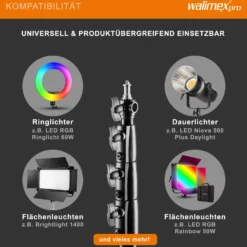 Walimex pro AIR 380 Deluxe Lampenstativ max. Höhe 380 cm, Lichtstativ mit Luftfederung, Blitzstativ mit 15 kg Traglast, Dreibeinstativ aus Aluminium, Leuchtenstativ für Fotostudio und Outdoor