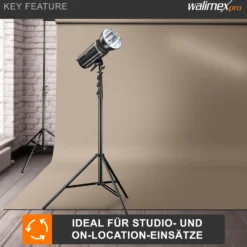 Walimex pro AIR 380 Deluxe Lampenstativ max. Höhe 380 cm, Lichtstativ mit Luftfederung, Blitzstativ mit 15 kg Traglast, Dreibeinstativ aus Aluminium, Leuchtenstativ für Fotostudio und Outdoor