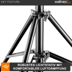 Walimex pro AIR 380 Deluxe Lampenstativ max. Höhe 380 cm, Lichtstativ mit Luftfederung, Blitzstativ mit 15 kg Traglast, Dreibeinstativ aus Aluminium, Leuchtenstativ für Fotostudio und Outdoor