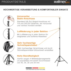 Walimex pro AIR 380 Deluxe Lampenstativ 2er-Set max. Höhe 380 cm, Lichtstativ mit Luftfederung, Blitzstativ mit 15 kg Traglast, Dreibeinstativ aus Aluminium, Leuchtenstativ für Fotostudio und Outdoor