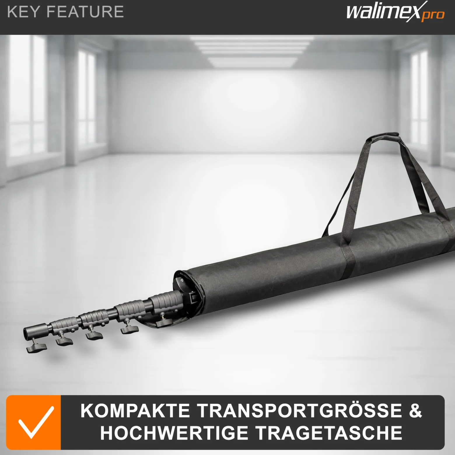 Walimex pro AIR Jumbo 600 Lampenstativ max. Höhe 600 cm, Lichtstativ mit 22,5 kg Traglast und Luftdämpfung, Blitzstativ aus Aluminium, Dreibeinstativ für Fotostudio, Film, Bühne und Outdoor
