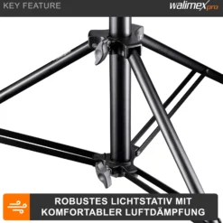 Walimex pro AIR Jumbo 290 Lampenstativ max. Höhe 290 cm, Lichtstativ mit 20 kg Traglast und Luftdämpfung, Blitzstativ aus Aluminium, Dreibeinstativ für Fotostudio, Film, Bühne und Outdoor