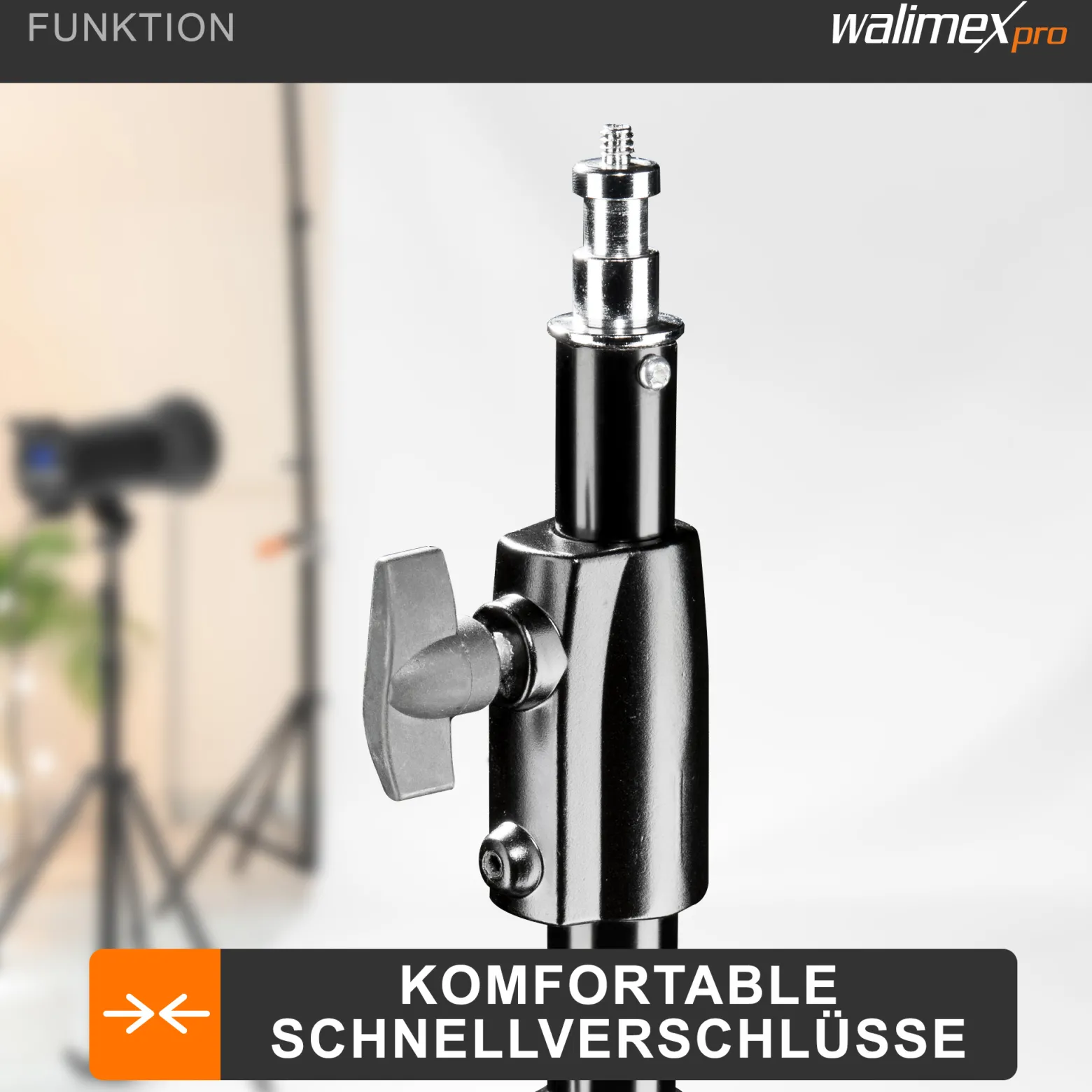 Walimex pro AIR 200 Lampenstativ höhenverstellbar bis 200 cm, Lichtstativ aus Aluminium mit Luftfederung, Blitzstativ bis 4,5 kg Traglast, Leuchtenstativ mit Tasche für Fotostudio und Outdoor