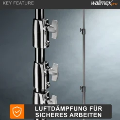 Walimex pro AIR 200 Lampenstativ höhenverstellbar bis 200 cm, Lichtstativ aus Aluminium mit Luftfederung, Blitzstativ bis 4,5 kg Traglast, Leuchtenstativ mit Tasche für Fotostudio und Outdoor