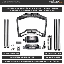 Walimex pro Aptaris Blackmagic Cinema Set Video Cage Rig System (inkl. Rodmodul 15 mm) für BMC - aus Alu und Stahl - Kamerakäfig Rahmen kompatibel mit vielen Marken - Kamerazubehör