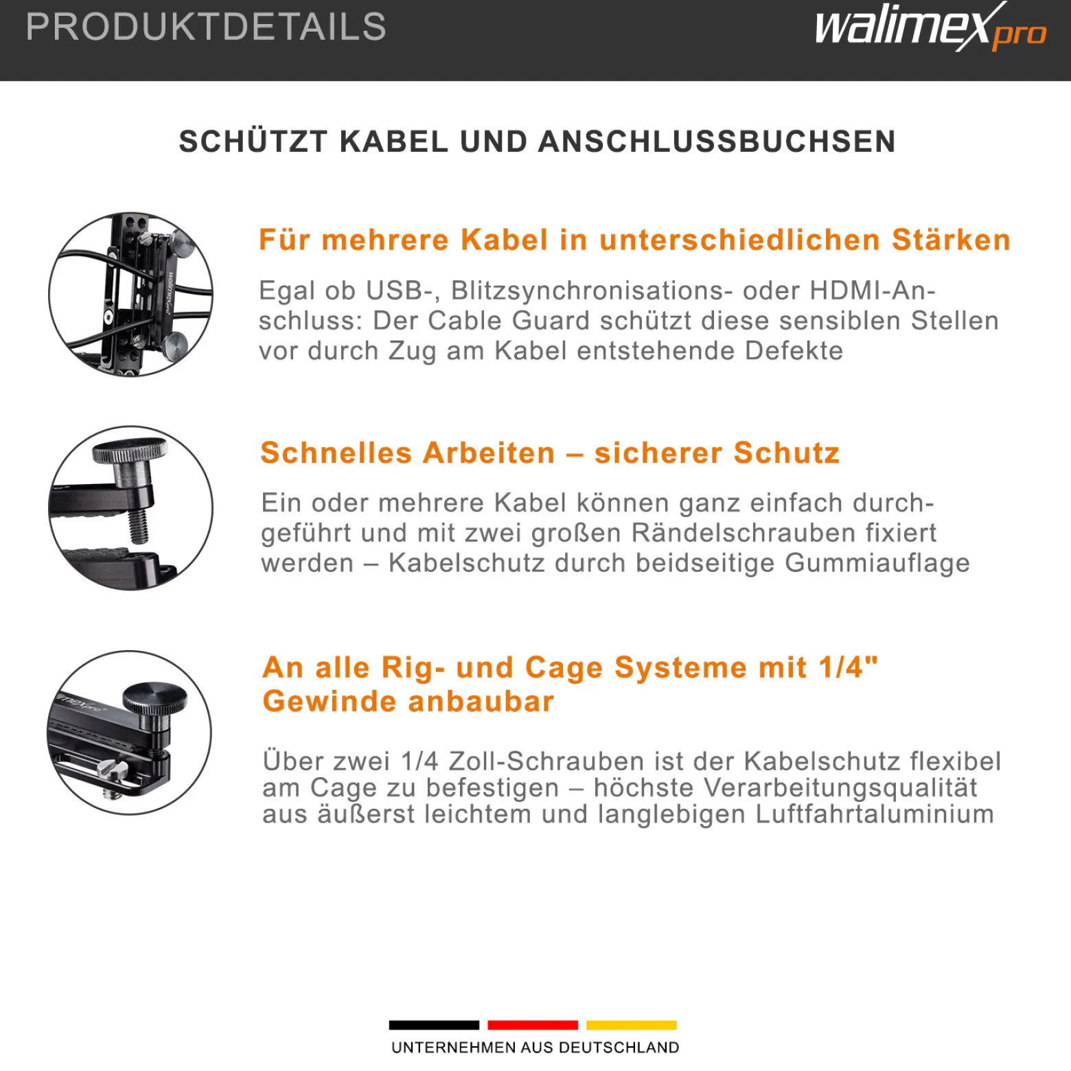 Walimex pro Aptaris Cable Guard Kabel Schutz - mit 1/4" Schrauben - für Rig- und Cage Systeme Foto Video Zubehör Studio