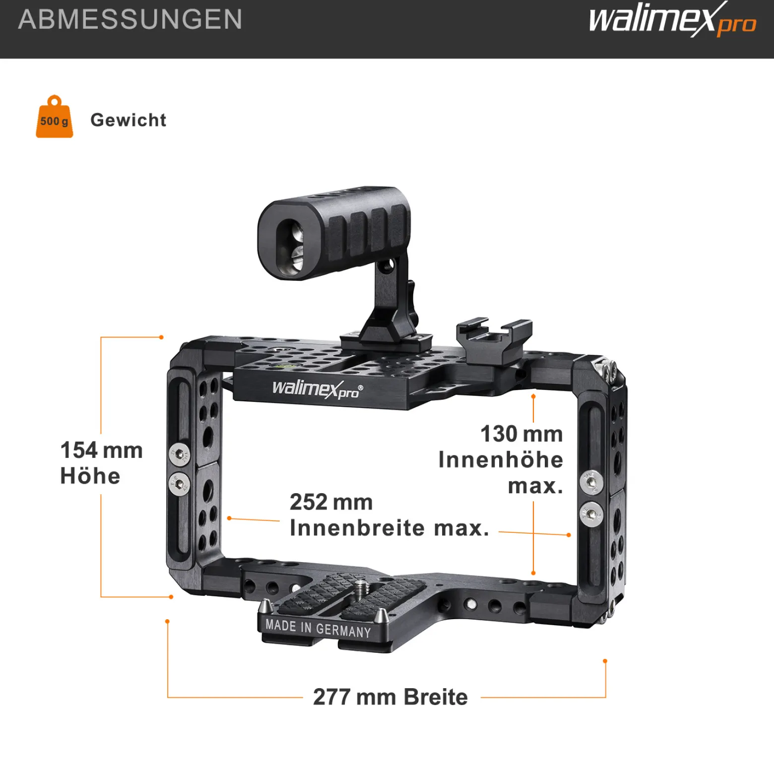 Walimex pro Aptaris Universal Frame - Länge 78-130 mm / Breite 160-252 mm - Kamera Käfig passend für DSLR und Camcorder - aus Aluminium - Rahmen kompatibel mit vielen Marken - Kamerazubehör