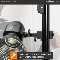 Walimex pro Autopole 220-380 cm inkl. Superklemme und Spigot – 45 x 127 x 2160 mm – max. Traglast 15 kg – Aluminium – für Hintergründe, Leuchten – zum Einspannen zwischen Boden und Decke
