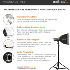 Walimex pro Basic Softbox 40 x 40 cm, um 360° drehbar, inkl Front- und Zwischendiffusor, Transporttasche, Bowens Adapter, ideal für Produkt- und Peoplefotografie