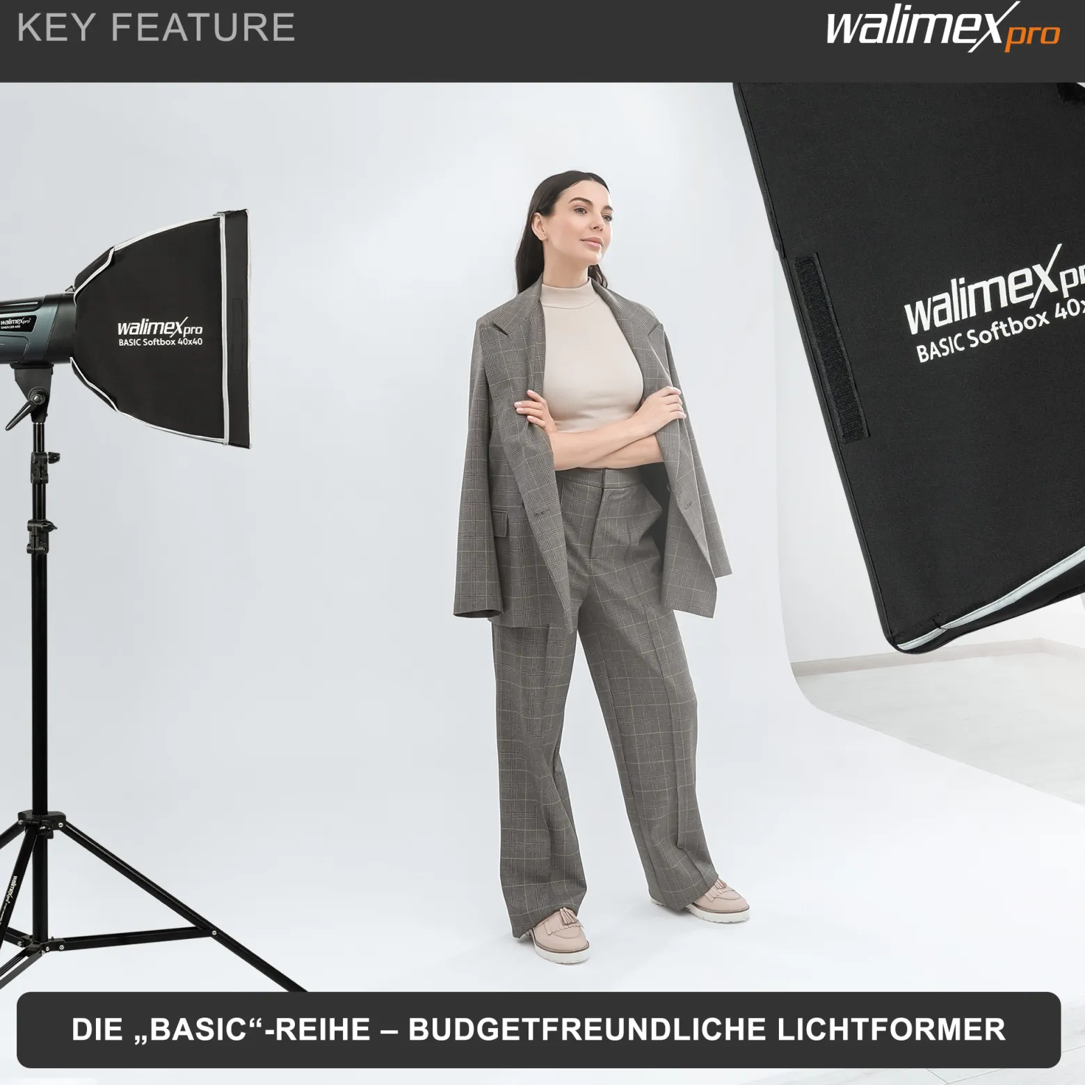 Walimex pro Basic Softbox 40 x 40 cm, um 360° drehbar, inkl Front- und Zwischendiffusor, Transporttasche, Bowens Adapter, ideal für Produkt- und Peoplefotografie