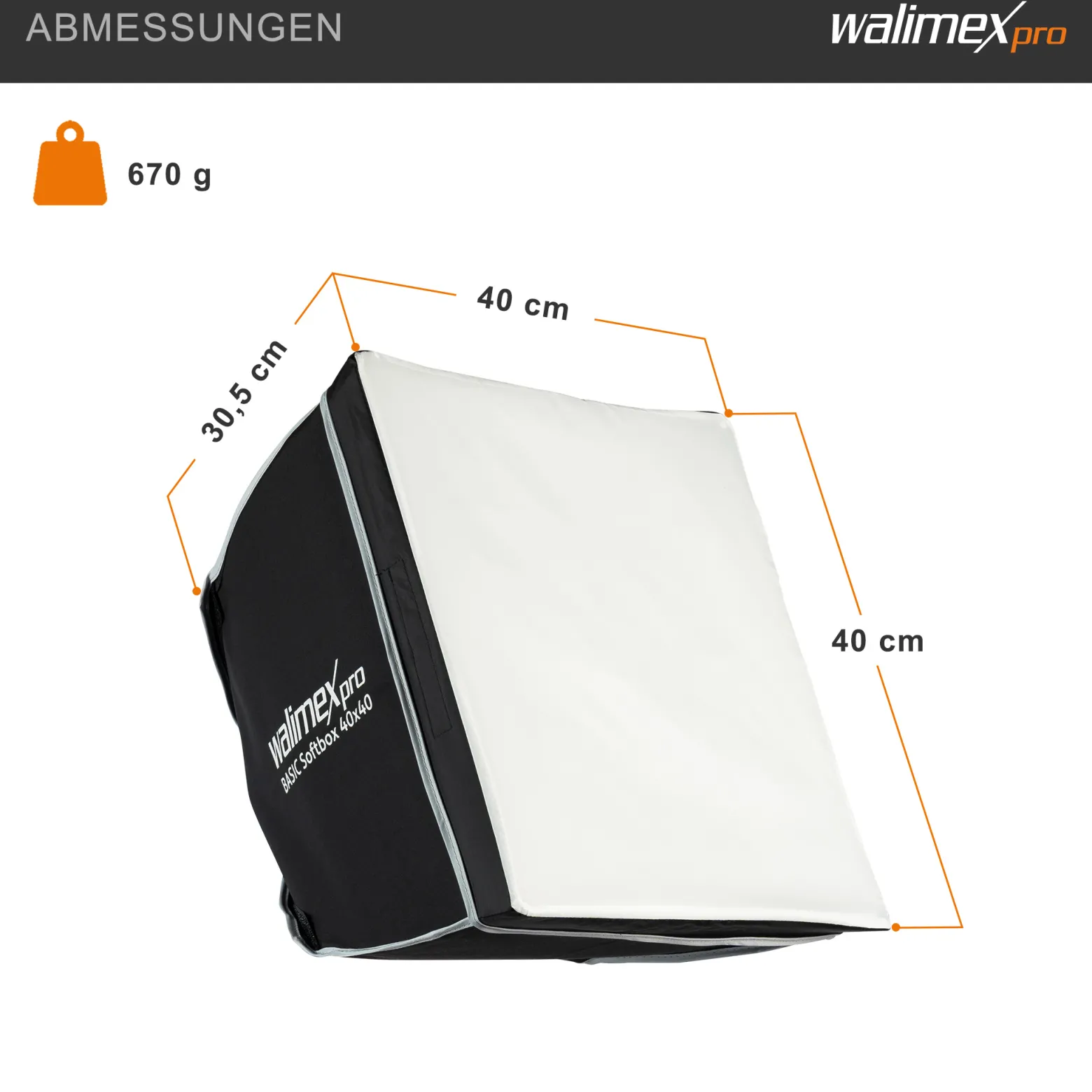 Walimex pro Basic Softbox 40 x 40 cm, um 360° drehbar, inkl Front- und Zwischendiffusor, Transporttasche, Bowens Adapter, ideal für Produkt- und Peoplefotografie