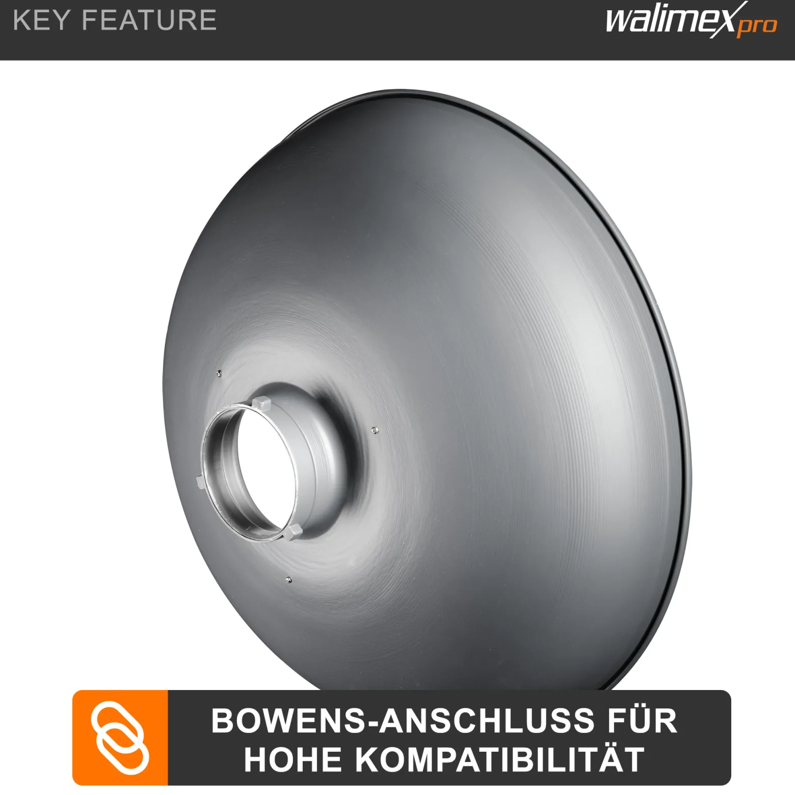 Walimex pro Beauty Dish Ø 40 cm Lichtformer für Bowens & Walimex pro Anschluss, Reflektor für weiches Licht, ideal für Portät und Beautyfotografie