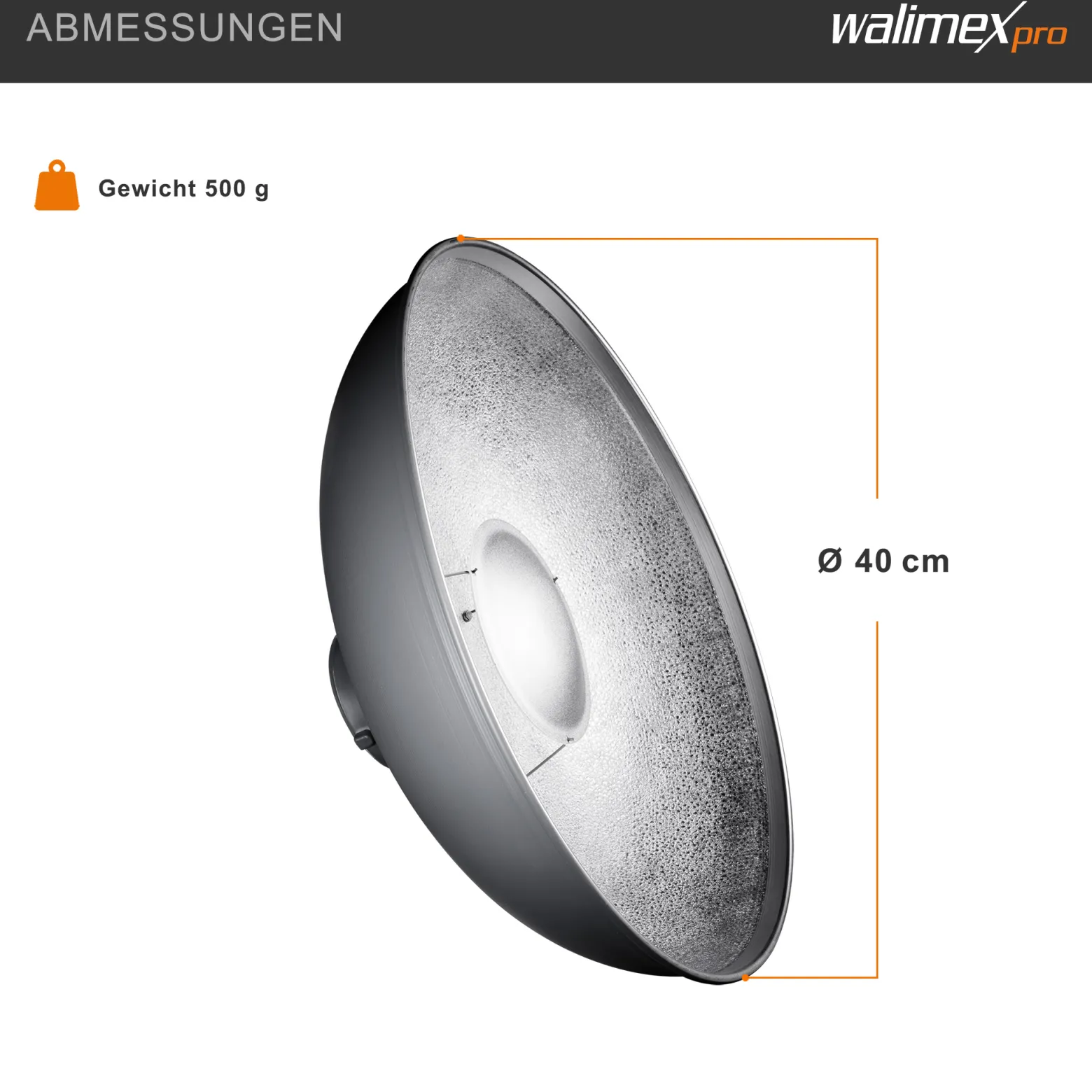 Walimex pro Beauty Dish Ø 40 cm Lichtformer für Bowens & Walimex pro Anschluss, Reflektor für weiches Licht, ideal für Portät und Beautyfotografie