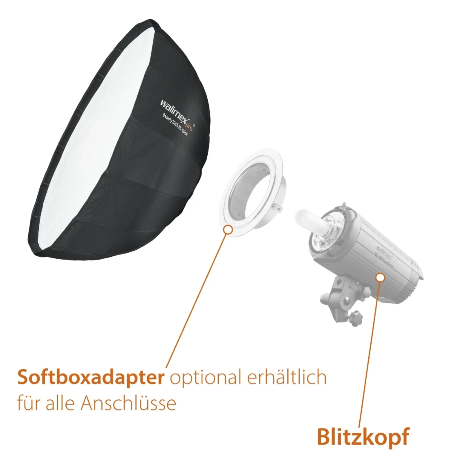 Walimex pro Beauty Dish Softbox - Ø850 x 400 mm - Quick Assembly QA85 - faltbar, mit Grid, Innen- und Außendiffusor, Tasche - Fotografie für Speedlite Aufsteckblitz Studioblitz