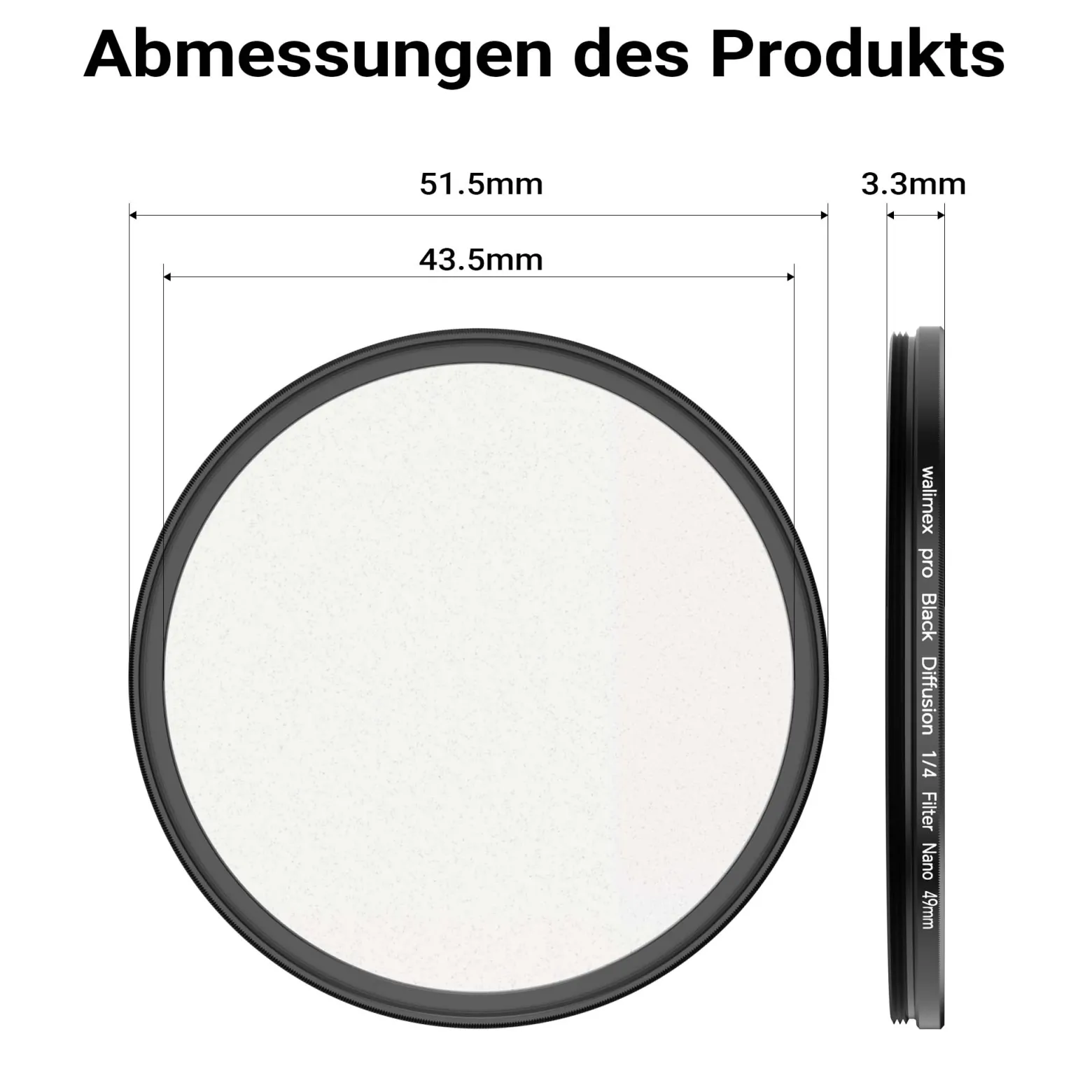 Walimex pro Black Diffusion 1/4 Filter Nano 49 mm, Diffusionsfilter mit 18-facher Nano-Beschichtung, Nebelfilter mit 3,3 mm Slimfassung