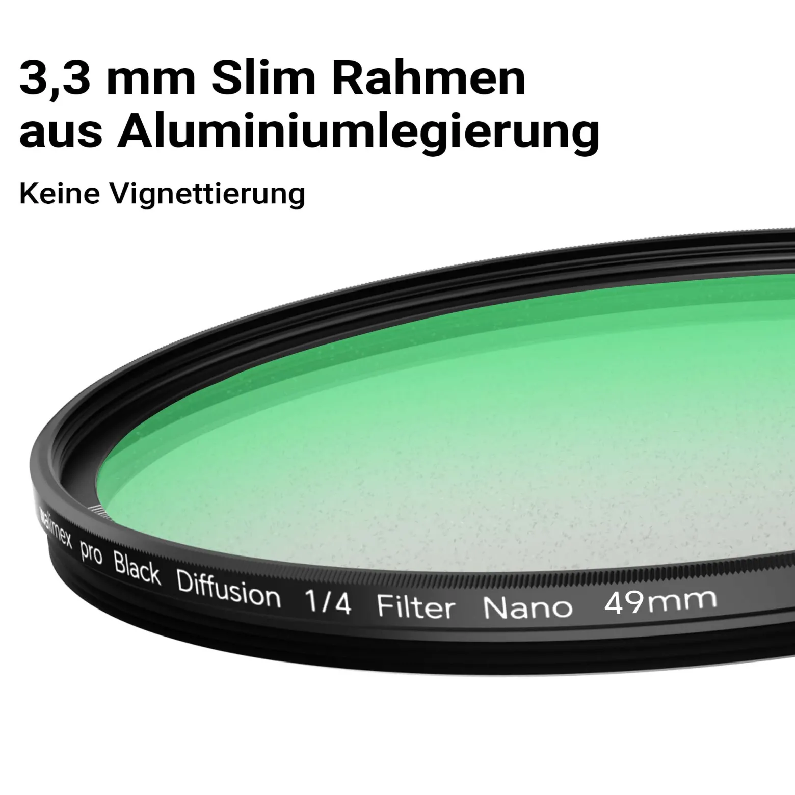 Walimex pro Black Diffusion 1/4 Filter Nano 49 mm, Diffusionsfilter mit 18-facher Nano-Beschichtung, Nebelfilter mit 3,3 mm Slimfassung