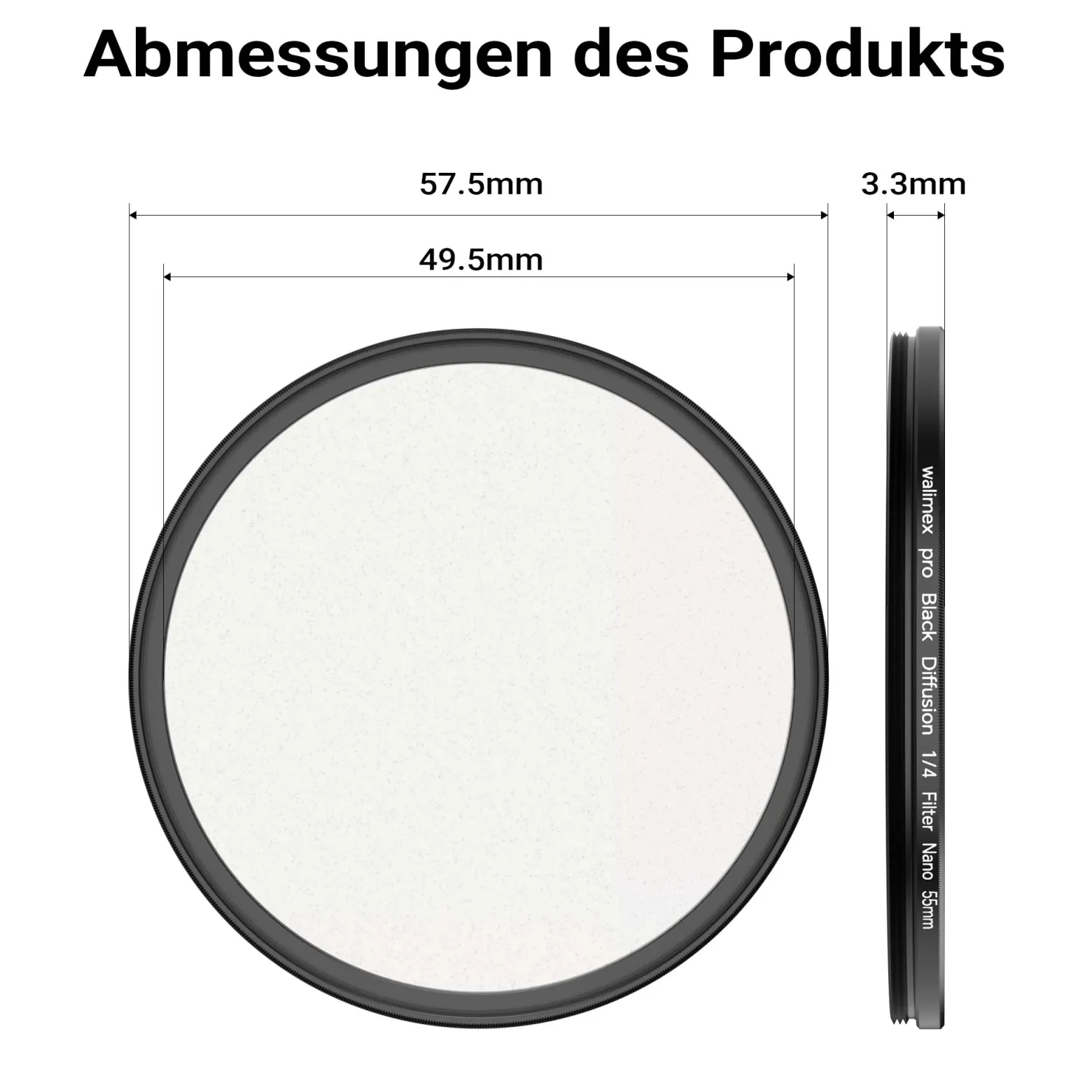 Walimex pro Black Diffusion 1/4 Filter Nano 55 mm, Diffusionsfilter mit 18-facher Nano-Beschichtung, Nebelfilter mit 3,3 mm Slimfassung