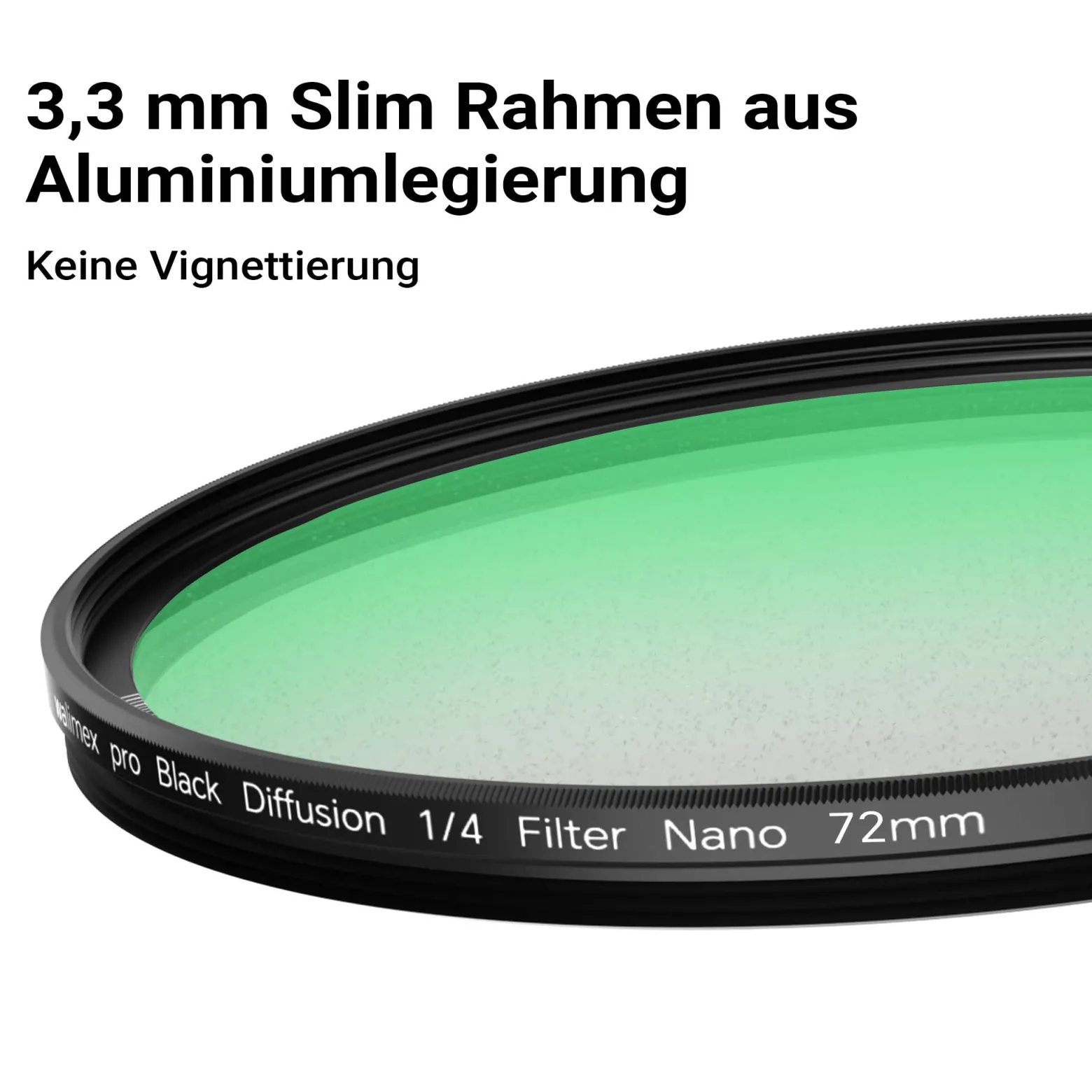 Walimex pro Black Diffusion 1/4 Filter Nano 72 mm, Diffusionsfilter mit 18-facher Nano-Beschichtung, Nebelfilter mit 3,3 mm Slimfassung