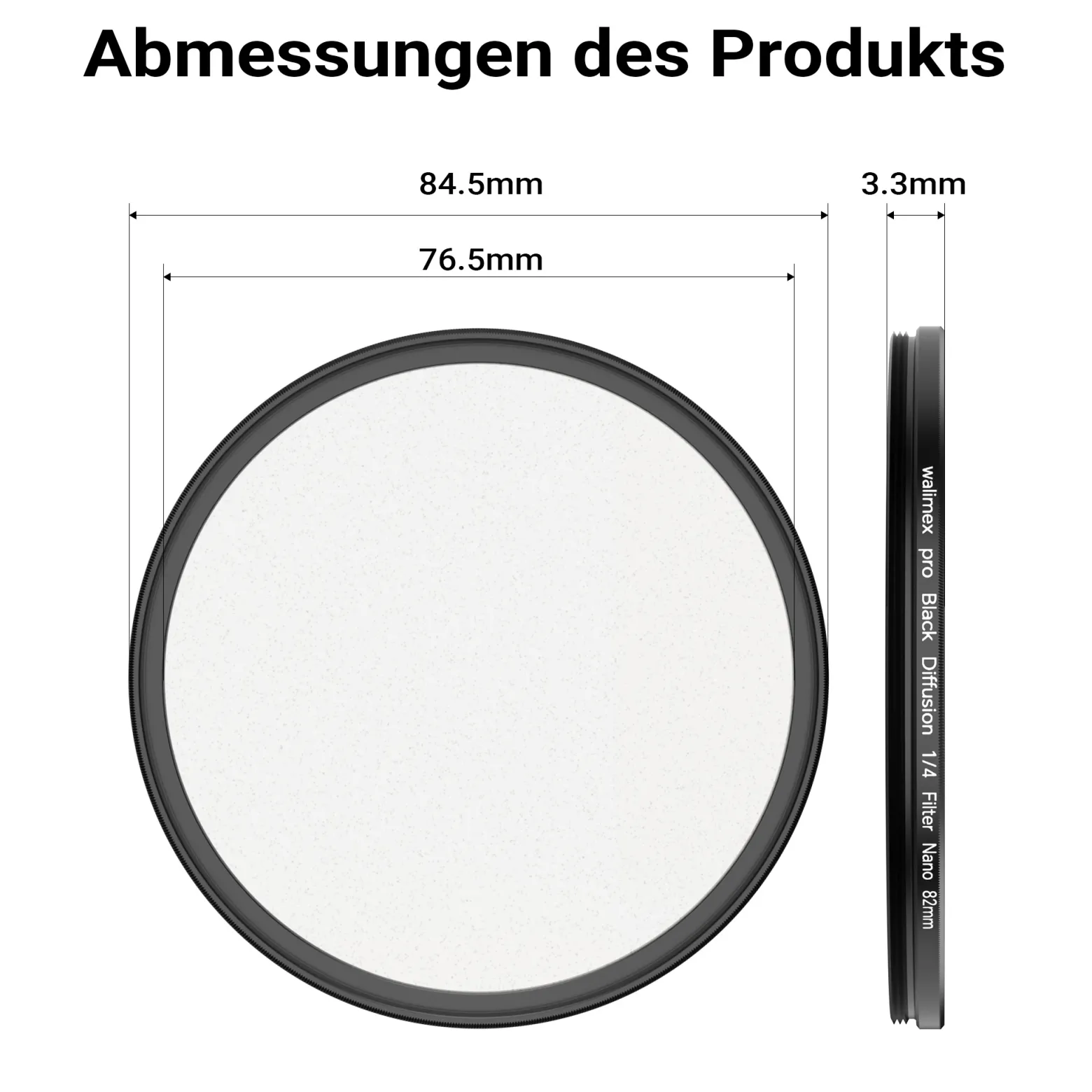 Walimex pro Black Diffusion 1/4 Filter Nano 82 mm, Diffusionsfilter mit 18-facher Nano-Beschichtung, Nebelfilter mit 3,3 mm Slimfassung