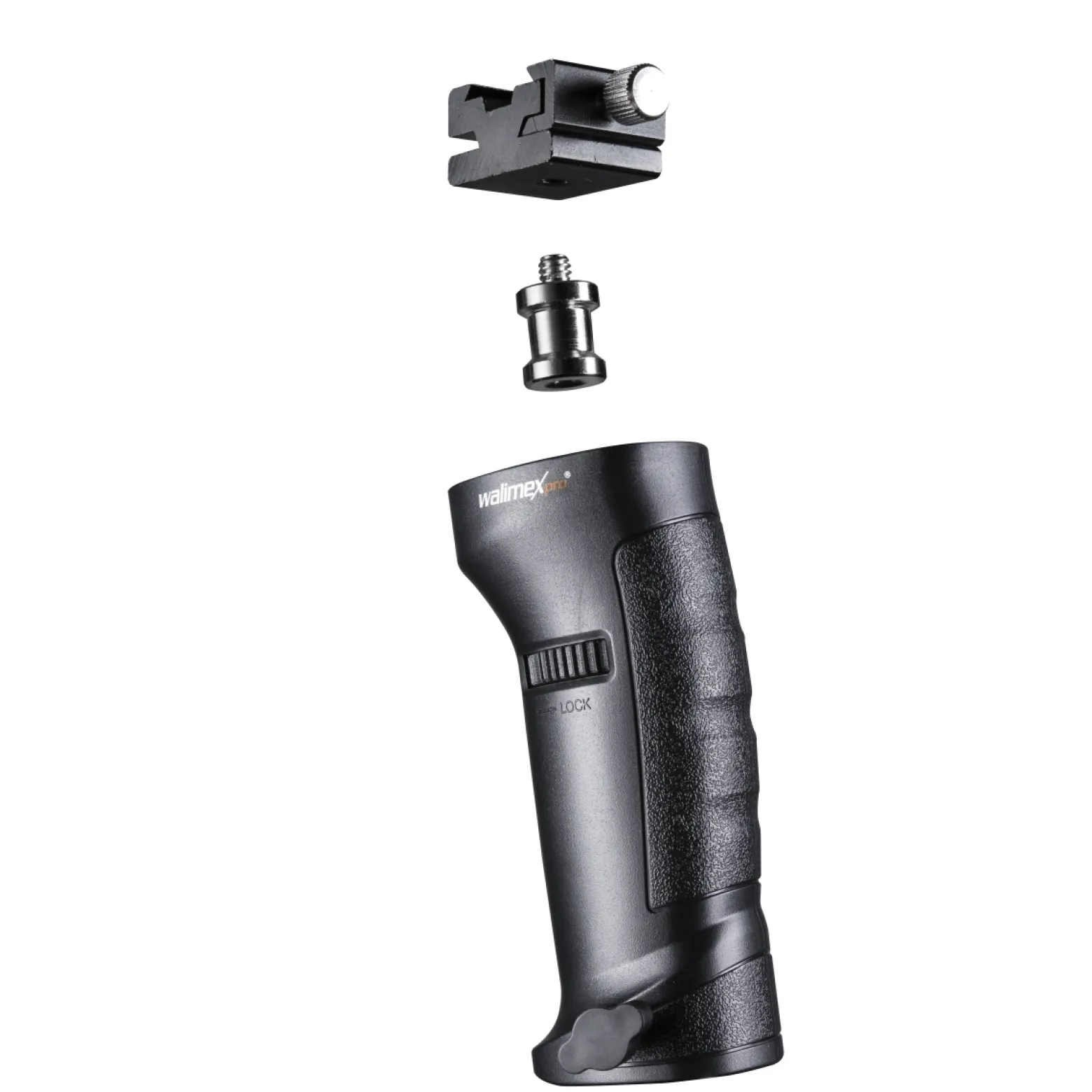 Walimex pro Blitzhalter Shooter - 128 x 46 x 310 mm - 5/8" Spigot - 360° Blitzschuh - Komfortabel und ergonomisch - Halterung Handgriff für Kamera Foto Studio Systemblitze