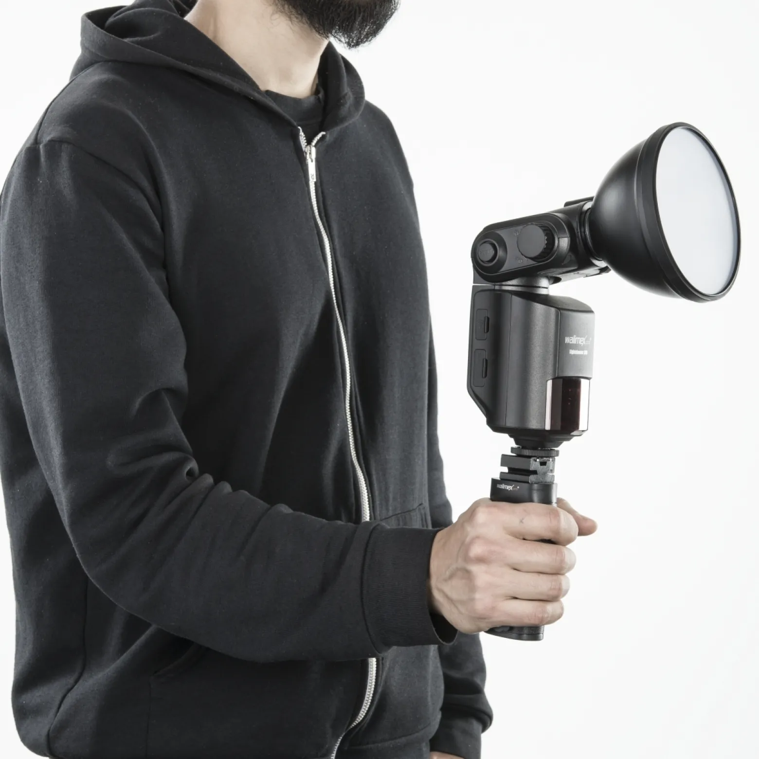 Walimex pro Blitzhalter Shooter - 128 x 46 x 310 mm - 5/8" Spigot - 360° Blitzschuh - Komfortabel und ergonomisch - Halterung Handgriff für Kamera Foto Studio Systemblitze