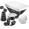 Walimex pro Blitzvorsätze 7tlg - mit Adapter, Diffusorkugel, Abschirmklappen, Softbox, Beauty Dish, Wabe - kompatibel mit Sony F32X und kompatibel mit Canon 430EX