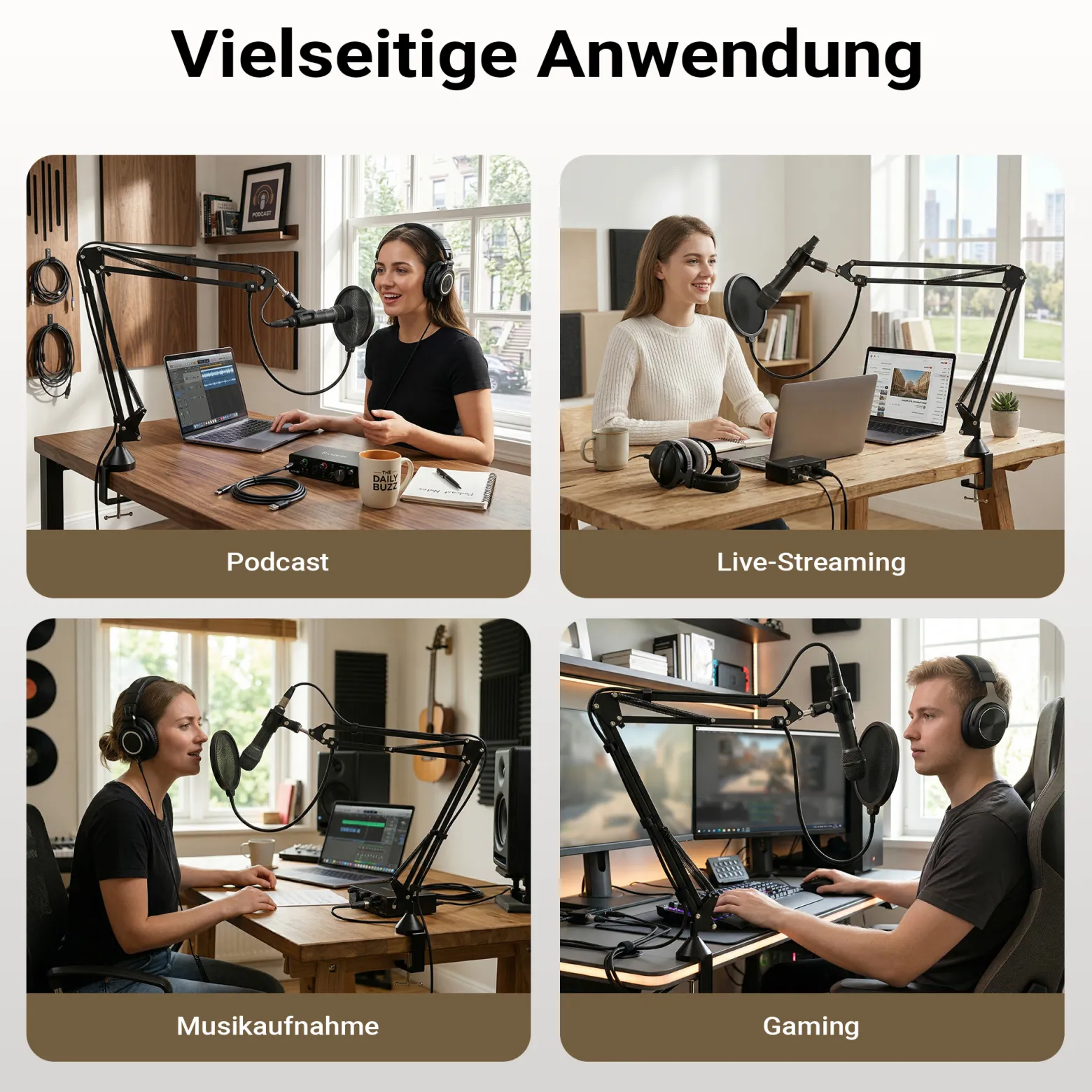 Walimex pro Boya HM2 Mikrofon + Mikrofonarm Set, Handmikrofon mit USB-C Anschluss & 120 cm Kabel, 360° Tischmikrofonarm mit Pop Filter & Windschutz