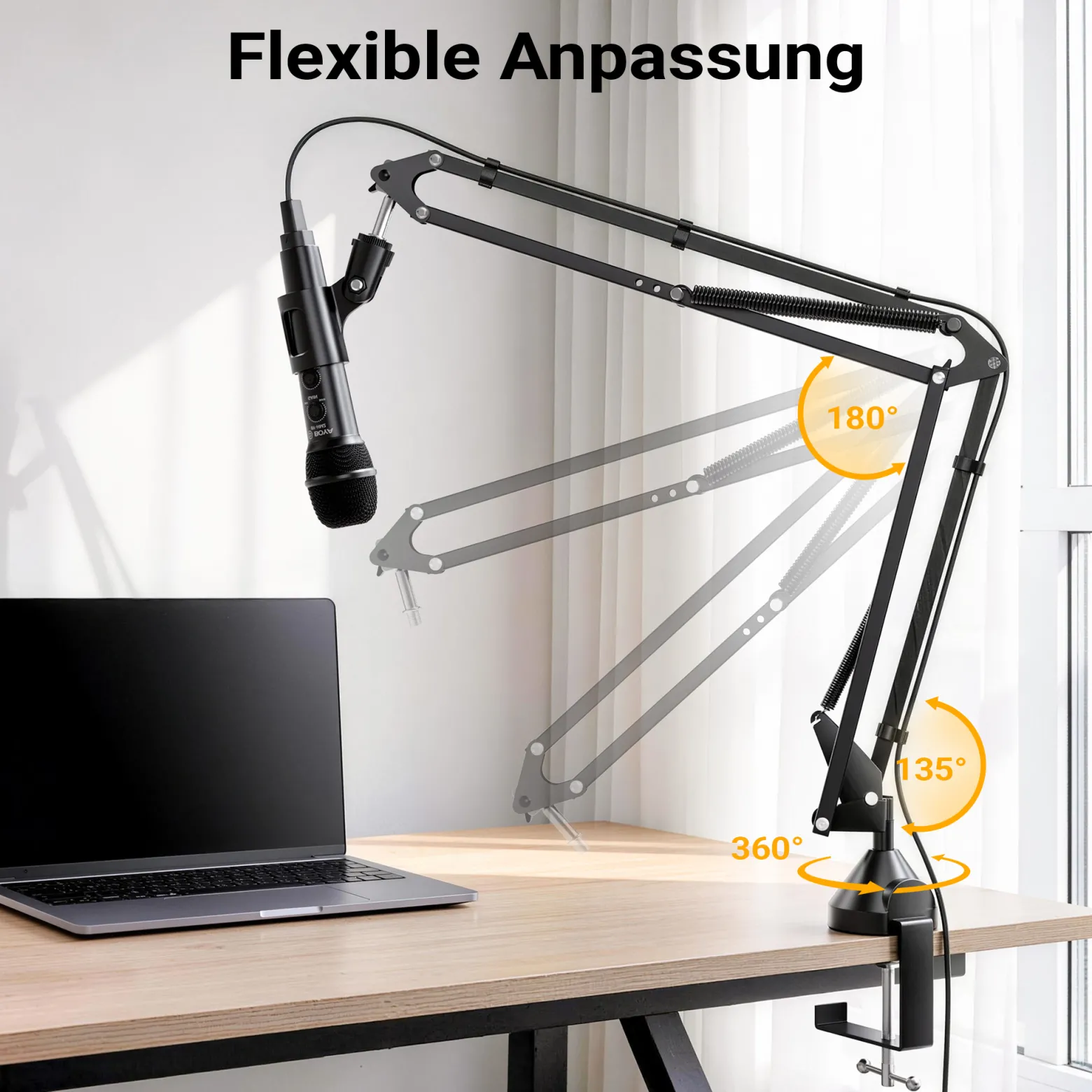 Walimex pro Boya HM2 Mikrofon + Mikrofonarm Set, Handmikrofon mit USB-C Anschluss & 120 cm Kabel, 360° Tischmikrofonarm mit Pop Filter & Windschutz