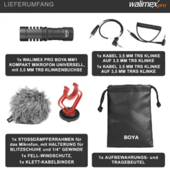 Walimex pro Boya MM1 Kompaktmikrofon universell für Blitzschuh, Kameramikrofon mit Klinkenstecker für Camcorder, Audiorekorder, Smartphone, PC, Mikrofon 35 Hz - 18 kHz, Nierencharakteristik