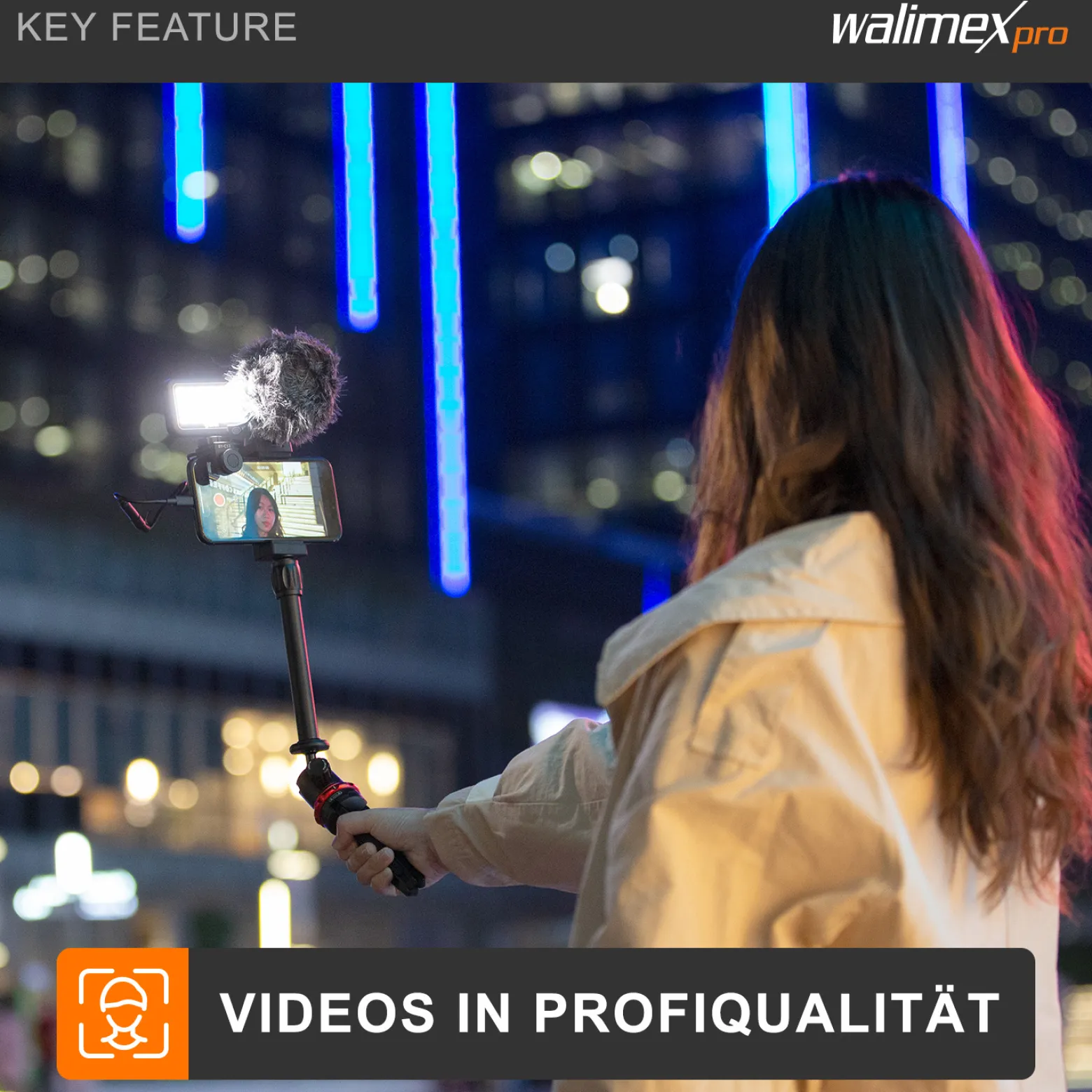 Walimex pro Boya VG350 Smartphone Video Kit - 100 x 26 x 26 mm / 2 kg Tragkraft - mit Mikrofon, Stativ, Smartphone Halterung und Leuchte - Video Zubehör für Vlogging, Streaming