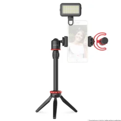 Walimex pro Boya VG350 Smartphone Video Kit - 100 x 26 x 26 mm / 2 kg Tragkraft - mit Mikrofon, Stativ, Smartphone Halterung und Leuchte - Video Zubehör für Vlogging, Streaming