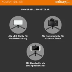 Walimex pro 12 cm Ministativ Premium Kompakt mit 1/4“ Anschluss, Mini Dreibein Kamerastativ bis 1,5 kg belastbar, Tripod Stativ für professionellen Gebrauch