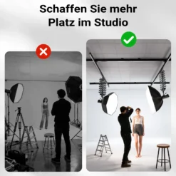 Walimex pro Deckenschienensystem 4 x 2,6 m Komplettset mit Schienen, 8 Deckenhaltern und 3 stufenlos ausziehbaren Scheren 40-215 cm bis zu 6 kg für effiziente Arbeit im Fotostudio freie Arbeitsfläche