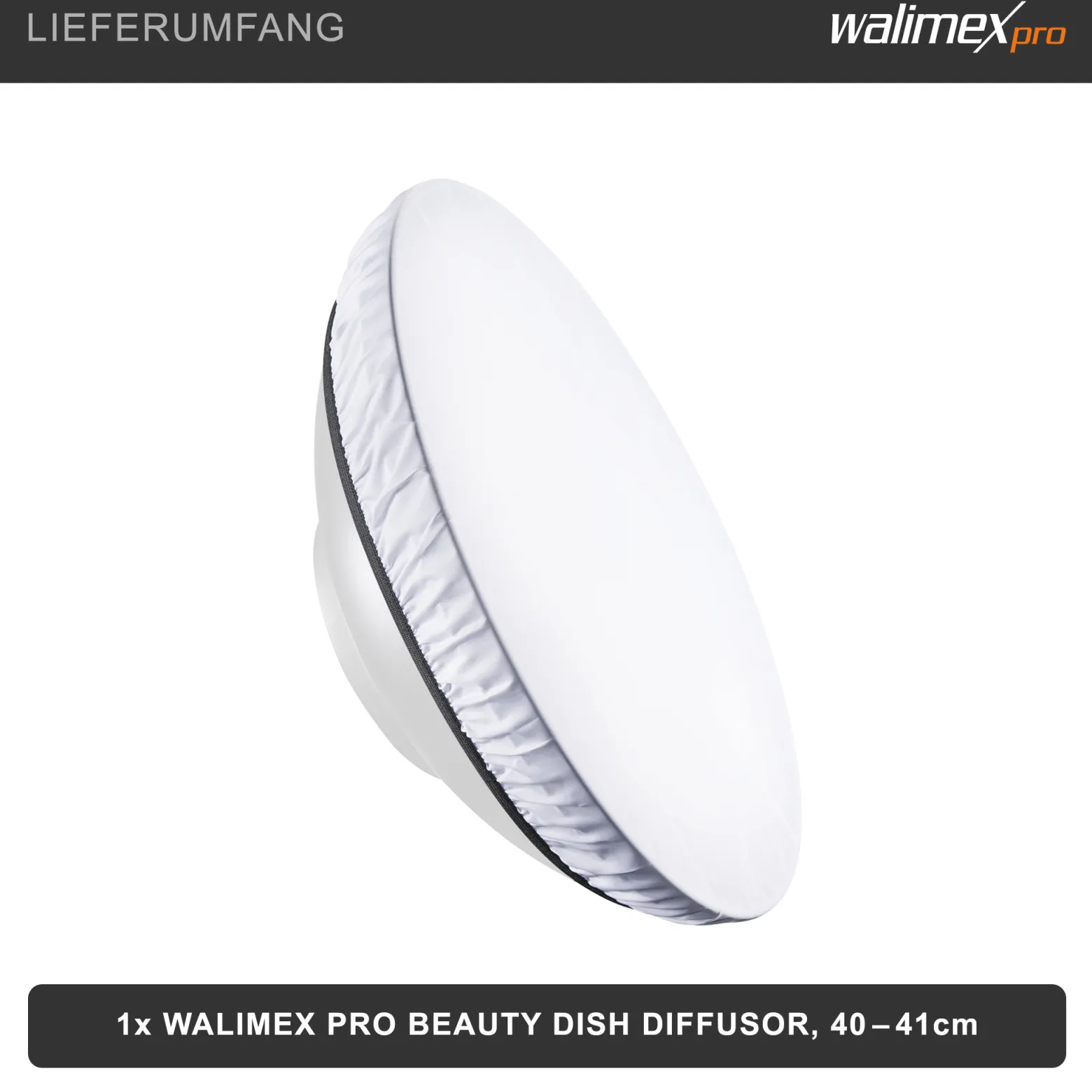 Walimex pro Diffusor für Beauty Dish Ø 40-41 cm, Lichtformer zum Aufziehen über den Reflektor, Fotozubehör ideal für Portät und Beautyfotografie