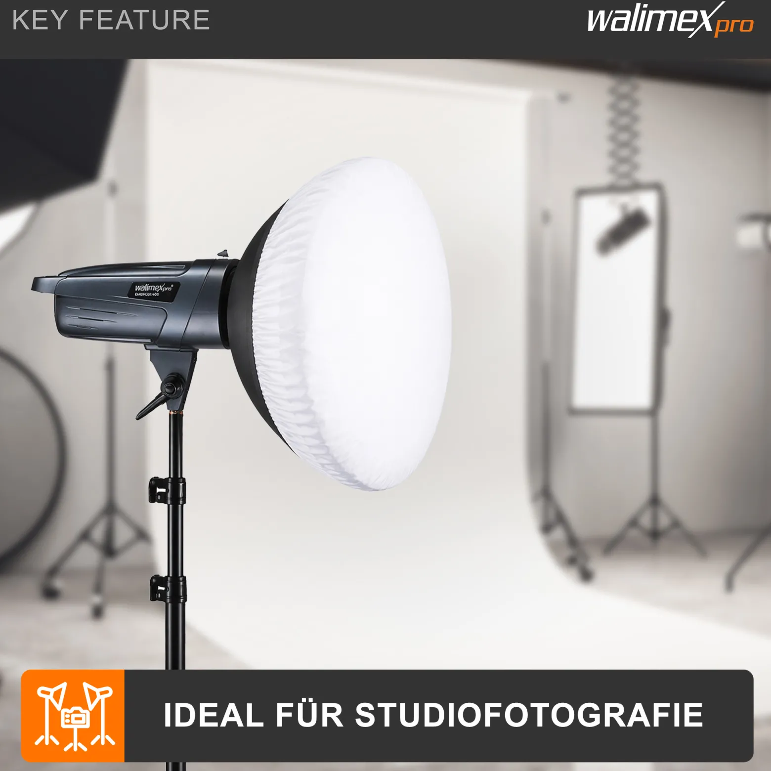 Walimex pro Diffusor für Beauty Dish Ø 40-41 cm, Lichtformer zum Aufziehen über den Reflektor, Fotozubehör ideal für Portät und Beautyfotografie