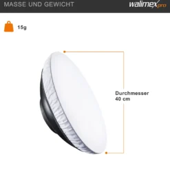 Walimex pro Diffusor für Beauty Dish Ø 40-41 cm, Lichtformer zum Aufziehen über den Reflektor, Fotozubehör ideal für Portät und Beautyfotografie